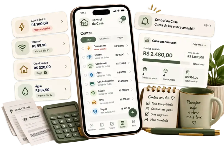 Contas e orçamento organizados no App Central da Casa