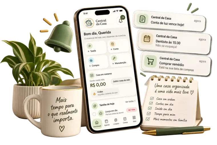 Painel Hoje do App Central da Casa com as prioridades do dia