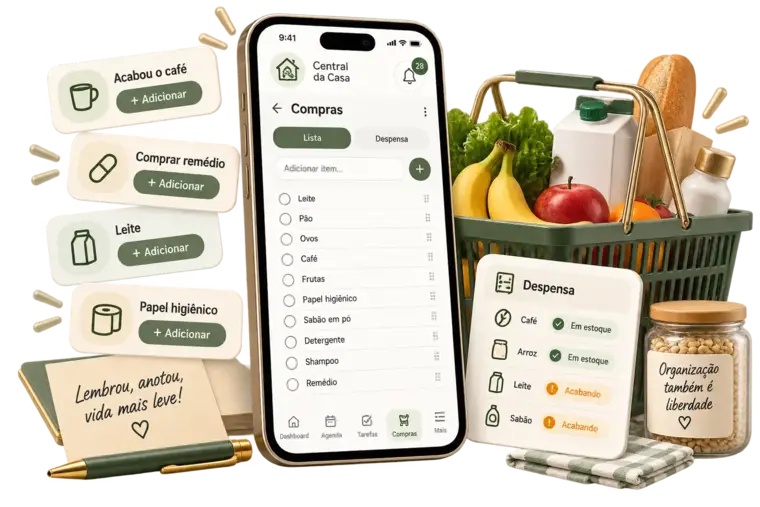 Lista de compras e despensa no App Central da Casa