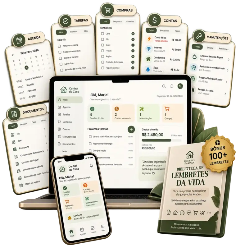App Central da Casa no celular e no computador