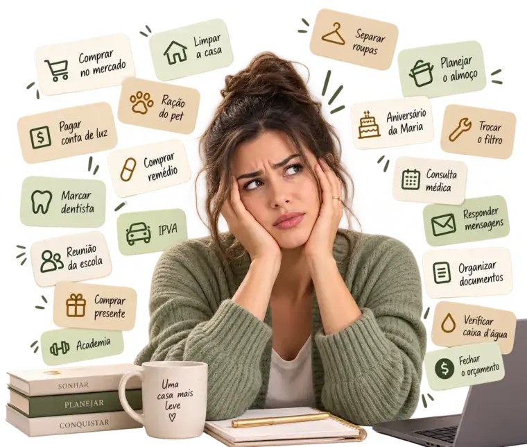 Pensamentos do dia a dia: contas, compras, compromissos e tarefas
