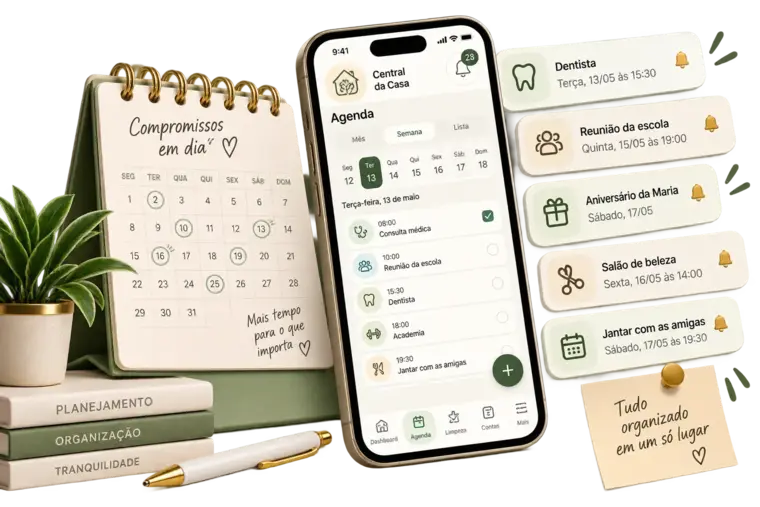 Agenda do App Central da Casa com compromissos e datas importantes