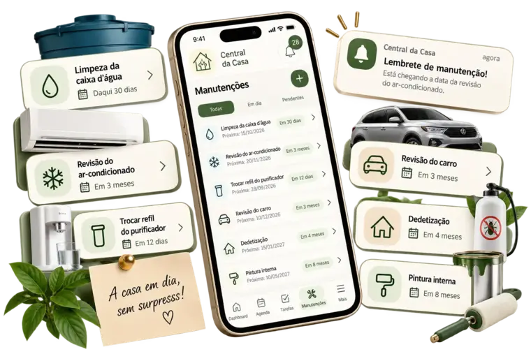 Manutenções da casa organizadas no App Central da Casa