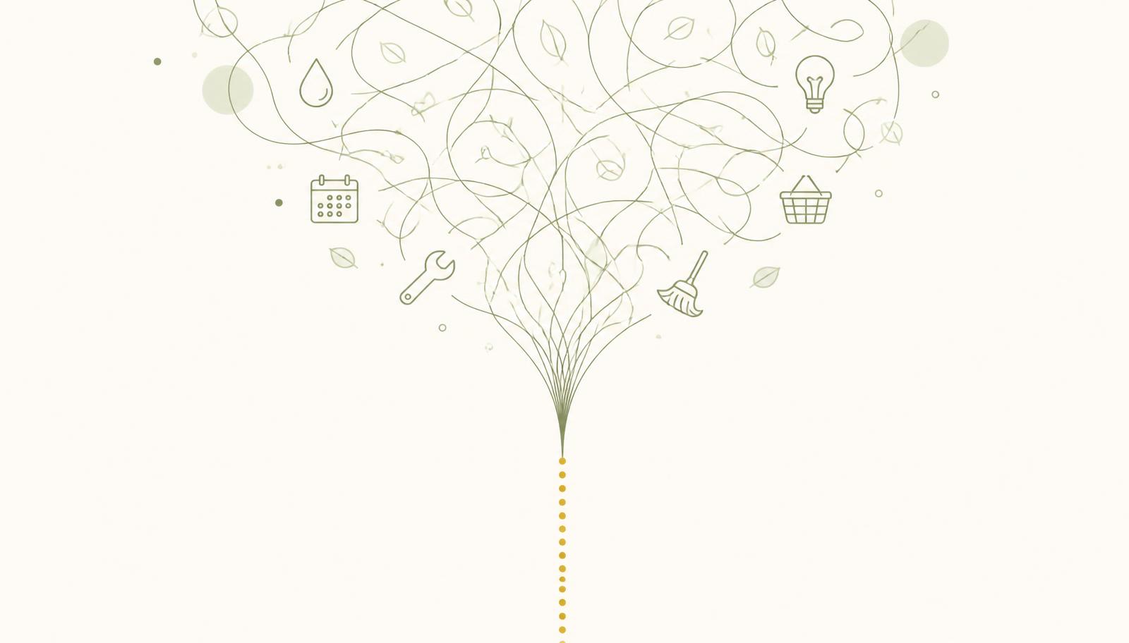 Ilustração minimalista da carga mental se organizando